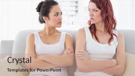  Presentation with think tank - Presentation design with think tank - unhappy young female friends not background and a coral colored foreground