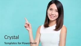  Presentation with think tank - Beautiful slides featuring think tank - woman showing finger pointing up backdrop and a arctic colored foreground