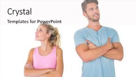  Presentation with think tank - Audience pleasing PPT theme consisting of think tank - young couple posing with arms backdrop and a white colored foreground