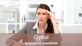  Presentation with ideas - Cool new PPT layouts with think woman pen - serious female executive finding ideas backdrop and a coral colored foreground