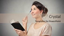  Presentation with taking notes - Audience pleasing slides consisting of think woman pen - taking notes backdrop and a coral colored foreground