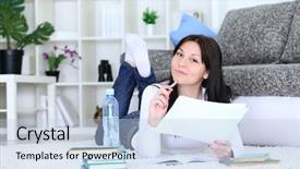  Presentation with thinking - Amazing presentation theme having think woman pen - young female student thinking backdrop and a  colored foreground