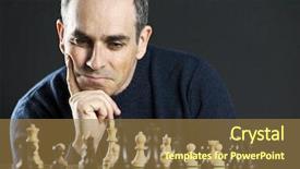  Presentation with chessboard - Beautiful PPT theme featuring thinker - chessboard with man thinking backdrop and a coral colored foreground