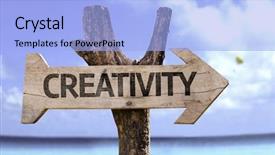  Presentation with creativity - Theme featuring thinker - creativity wooden sign background and a light blue colored foreground