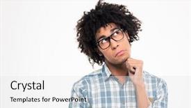  Presentation with afro - Audience pleasing PPT layouts consisting of thinker - portrait of a pensive afro backdrop and a white colored foreground
