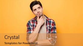  Presentation with international space station over - Audience pleasing slide deck consisting of thinker - portrait of a pensive young backdrop and a gold colored foreground