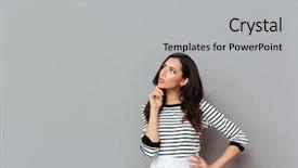  Presentation with international space station over - PPT theme having thinker - portrait of a serious woman background and a light gray colored foreground