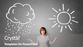  Presentation with rain - Theme consisting of thinker - pretty young woman standing background and a gray colored foreground