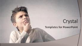 Presentation with undecided - Beautiful presentation theme featuring thinker - undecided boy backdrop and a light gray colored foreground