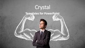  Presentation with strong - Colorful slide deck enhanced with thinker - young businessman wondering with sketched backdrop and a gray colored foreground