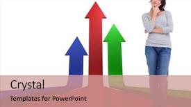  Presentation with arrows - Cool new slide deck with thinkers pose against colourful arrows backdrop and a  colored foreground