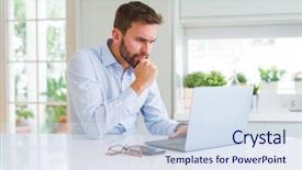  Presentation with working - Colorful PPT theme enhanced with reason - handsome business man working using backdrop and a sky blue colored foreground