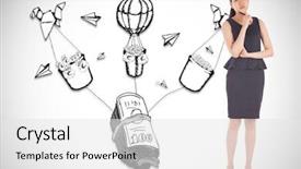  Presentation with banking - Beautiful PPT theme featuring thinking asian businesswoman against profit and banking illustration backdrop and a white colored foreground