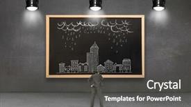  Presentation with thinking - Presentation theme consisting of thinking businessman against blackboard with copy space background and a dark gray colored foreground