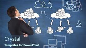  Presentation with doodles - Presentation design having thinking-businessman-against-blue-chalkboard background and a ocean colored foreground