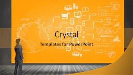  Presentation with thinking - Colorful presentation design enhanced with thinking businessman against orange card backdrop and a yellow colored foreground