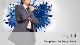  Presentation with structure design - Cool new slide set with thinking-businessman-holding-his-glasses backdrop and a light gray colored foreground