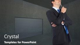  Presentation with dark grey - Theme enhanced with thinking businessman holding pen against dark grey room background and a dark gray colored foreground