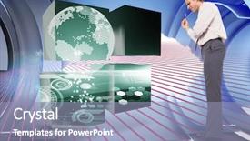  Presentation with structure design - Colorful PPT theme enhanced with thinking businessman holding pen against pink pattern with cloud design on a futuristic structure backdrop and a light blue colored foreground