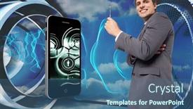  Presentation with structure design - PPT layouts enhanced with thinking-businessman-holding-pen-against background and a ocean colored foreground