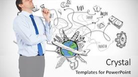  Presentation with pen - Slide set with thinking businessman holding pen background and a white colored foreground