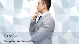  Presentation with decision making - Slide deck having thinking businessman in suit making background and a  colored foreground