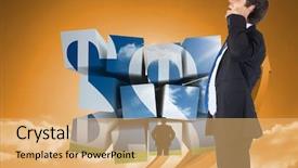  Presentation with orange arrows - Audience pleasing slide deck consisting of thinking businessman scratching head against arrows in the sky in orange backdrop and a yellow colored foreground