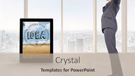  Presentation with windows - Amazing PPT theme having thinking businessman scratching head against bright white room with windows backdrop and a soft green colored foreground