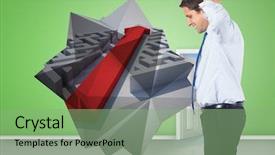  Presentation with open door - Presentation design with thinking businessman scratching head against open door on green wall background and a seafoam green colored foreground