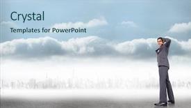  Presentation with horizon - Slides having thinking businessman scratching head against city on the horizon background and a light blue colored foreground