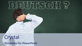  Presentation with green chalkboard - Colorful presentation theme enhanced with thinking businessman scratching head against green chalkboard do you speak german backdrop and a sky blue colored foreground