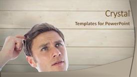  Presentation with bleached - Slides featuring thinking businessman scratching head against bleached wooden planks background background and a soft green colored foreground