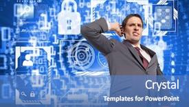  Presentation with code - Cool new presentation design with thinking businessman scratching head backdrop and a teal colored foreground