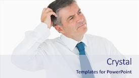  Presentation with thinking - PPT theme having thinking businessman scratching his head background and a sky blue colored foreground