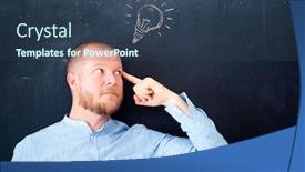  Presentation with challenges - PPT theme featuring thinking-businessman-standing-pensive-contemplating background and a ocean colored foreground