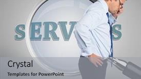  Presentation with servers - Amazing slide set having thinking businessman tilting glasses against magnifying glass showing servers word backdrop and a light gray colored foreground