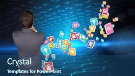  Presentation with hexagon - Slide deck having thinking businessman touching chin against hexagon pattern on technical background with binary code background and a ocean colored foreground