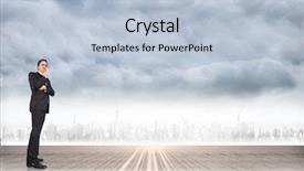  Presentation with horizon - Presentation design featuring thinking businessman touching chin against city on the horizon background and a light blue colored foreground