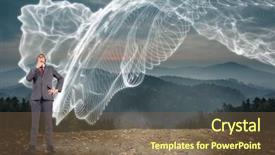  Presentation with design thinking - Slide deck consisting of thinking businessman touching chin against energy design over landscape background and a tawny brown colored foreground