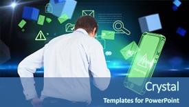  Presentation with technical topics - Beautiful slide set featuring thinking businessman touching his chin backdrop and a ocean colored foreground