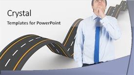  Presentation with bumpy road - Beautiful slides featuring thinking businessman touching his chin against bumpy road background backdrop and a white colored foreground