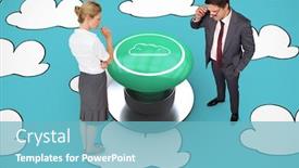  Presentation with graphic - Presentation theme having thinking businesswoman against blue graphic background background and a light blue colored foreground