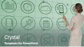  Presentation with matrix - Beautiful slide deck featuring thinking businesswoman against blue matrix backdrop and a gray colored foreground