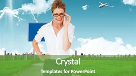  Presentation with horizon - Presentation consisting of thinking businesswoman against road leading out to the horizon background and a tawny brown colored foreground