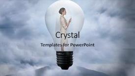  Presentation with road light - PPT theme featuring thinking businesswoman in light bulb against road turning into arrow background and a light blue colored foreground