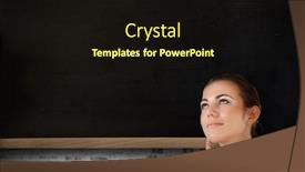  Presentation with upwards - Presentation theme enhanced with thinking businesswoman looking upwards against chalkboard on grey brick wall background and a wine colored foreground