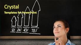  Presentation with upwards - Amazing presentation theme having thinking businesswoman looking upwards against chalkboard on grey wall backdrop and a wine colored foreground