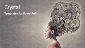  Presentation with mechanisms art mechanism clockwork - Slide set with thinking businesswoman with gear mechanisms background and a gray colored foreground