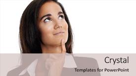  Presentation with simple idea - Cool new presentation theme with thinking businesswoman with idea looking backdrop and a soft green colored foreground