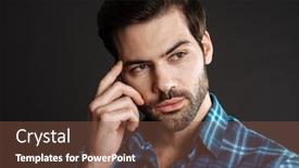  Presentation with systemic thinking - Colorful PPT layouts enhanced with thinking-handsome-unshaven-guy-posing backdrop and a tawny brown colored foreground